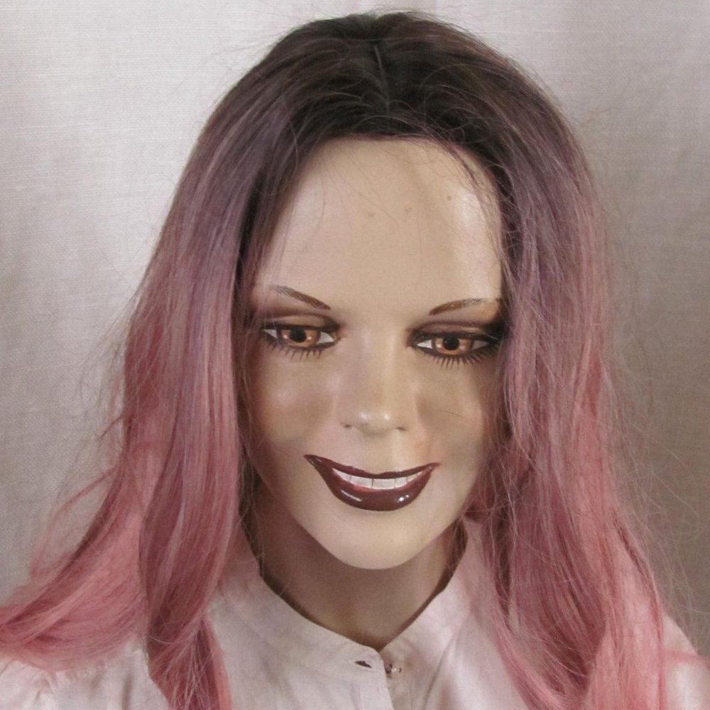 Ladies Synthetic Dark Brown & Pink Highlights Long Layered Wave Wig 26"